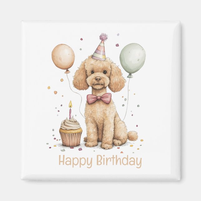 Imã Feliz Aniversário Poodle Standard Cachorro (Frente)