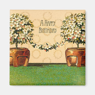 Imã Feliz Aniversário Potes de Flor de Vintage Magnet