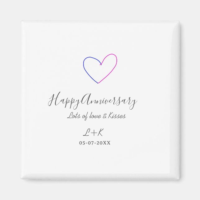 Imã Feliz aniversário rosa azul coração nome data simp (Frente)