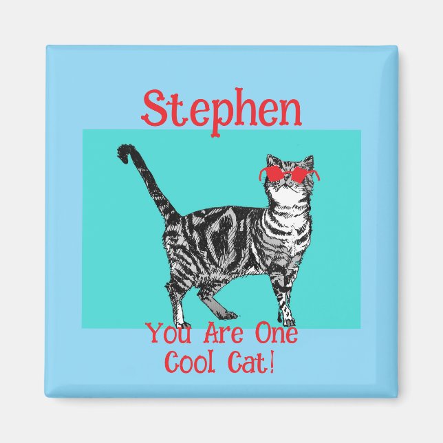 Imã Feliz Aniversário Seu Legal Tabby Cat Mens Marido (Frente)