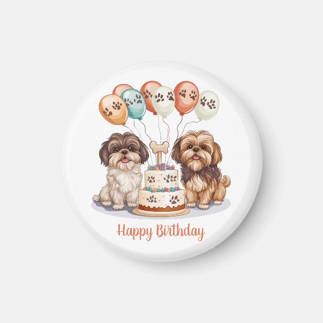 Imã Feliz Aniversário Shih Tzu Cães Bolo de Aniversári (Frente)