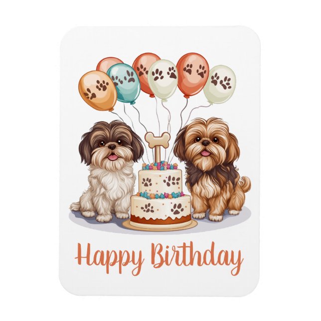 Ímã Feliz Aniversário Shih Tzu Cães Bolo de Aniversári (Vertical)