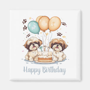 Imã Feliz Aniversário Shih Tzu Cães Bolo de Aniversári