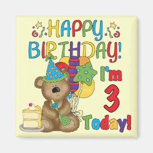 Imã Feliz aniversário Teddy Bear 3º Camisetas e presen