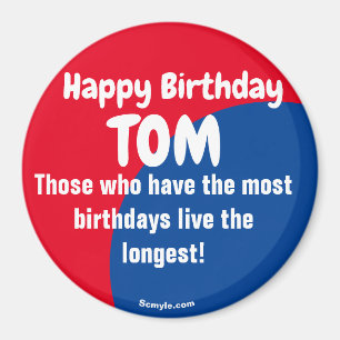 Imã Feliz aniversário TOM grande ímã vermelho/azul