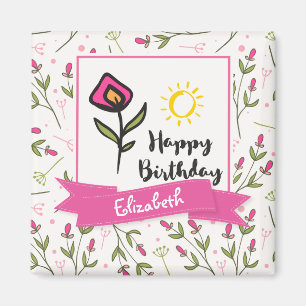 Imã Feliz aniversario - Wildlflowers bonito e Sun