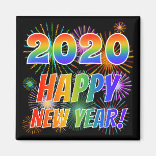 Imã FELIZ ANO NOVO 2020! + Padrão Colorido do Firewor