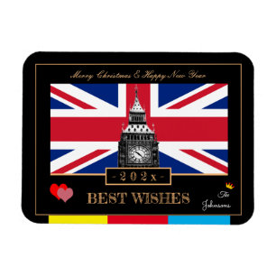 Ímã feliz ano novo 2025, British Flag, Big Ben UK