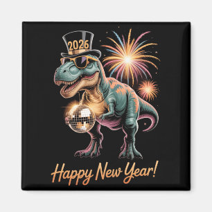 Imã Feliz Ano Novo 2026 Camisa de Dinossauro Divertido