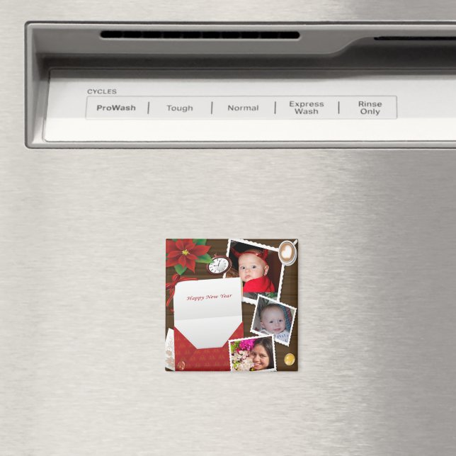 Imã Feliz ano novo com Holly adicione seu ímã de fotos (In Situ (Dishwasher))