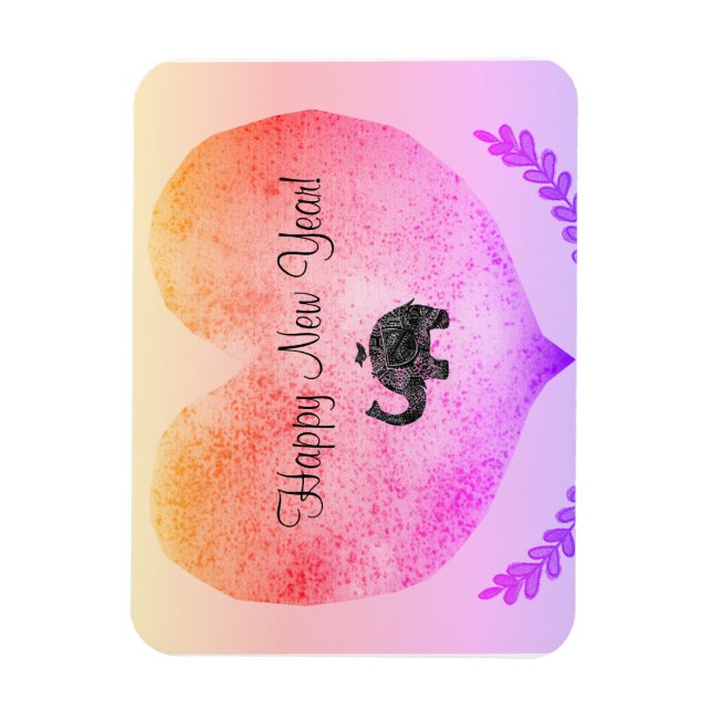 Ímã Feliz ano novo Grande Coração e Porta de Elefante (Vertical)