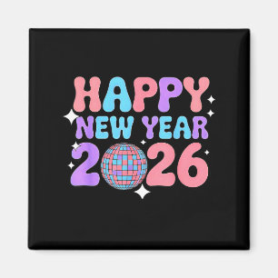 Imã Feliz Ano Novo Groovy Fofo 2026 Bola de Discoteca