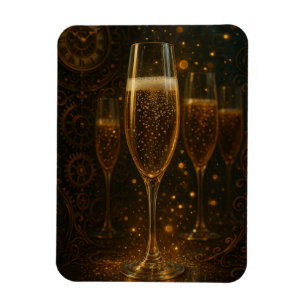 Ímã Feliz Ano Novo Steampunk Champagne Glamouroso