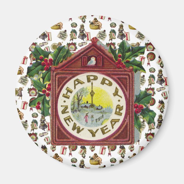 Imã Feliz ano novo Vintage (Frente)