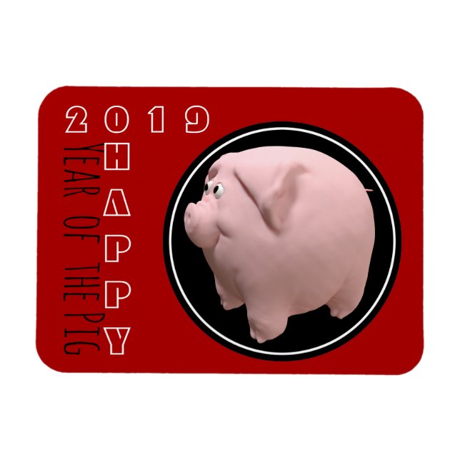 Ímã Feliz ano PIg 2019 3D Escolher Cor P Magnet 1 (Horizontal)