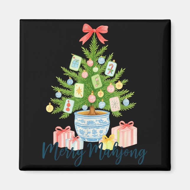 Imã Feliz Árvore de Natal de Mahjong Chinês de Férias  (Frente)