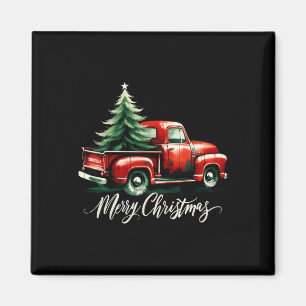 Imã Feliz Árvore De Natal No Vagão De Caminhão Vermelh
