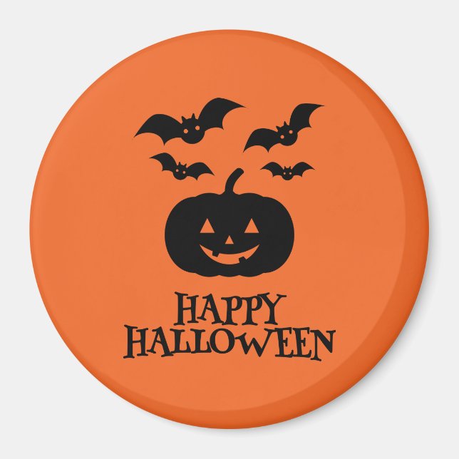 Imã Feliz Bat Mínimo de Abóbora de Halloween (Frente)