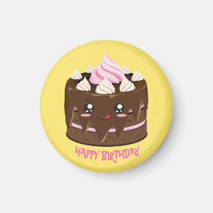 Imã Feliz bolo de chocolate de aniversário, kawaii, te