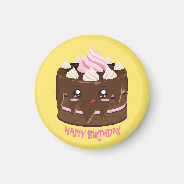 Imã Feliz bolo de chocolate de aniversário, kawaii, te (Frente)
