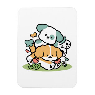 Ímã Feliz Cachorro A Cair Em Maio - Arte Canina Kawaii