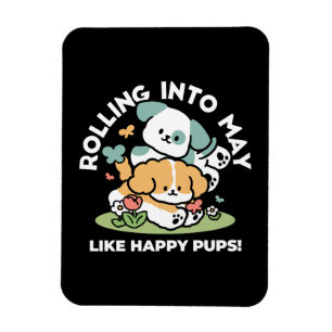 Ímã Feliz Cachorro A Cair Em Maio - Arte Canina Kawaii