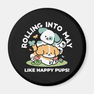 Imã Feliz Cachorro A Cair Em Maio - Arte Canina Kawaii