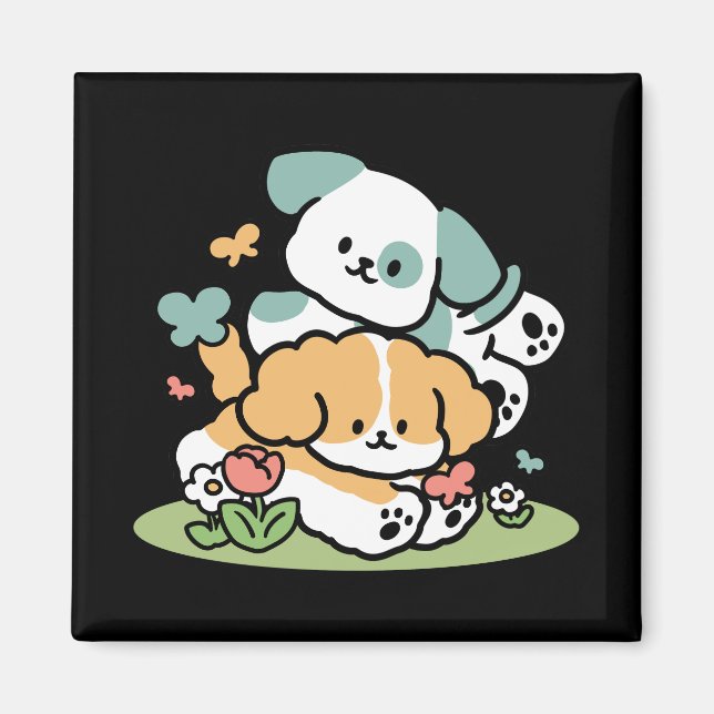 Imã Feliz Cachorro A Cair Em Maio - Arte Canina Kawaii (Frente)