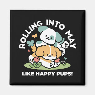 Imã Feliz Cachorro A Cair Em Maio - Arte Canina Kawaii