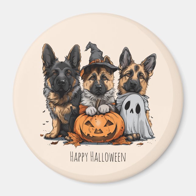 Imã Feliz Cachorros German shepherd de Halloween (Frente)