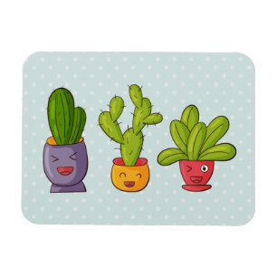 Ímã Feliz Cactus Cute em Potes Flores, ilustração dive