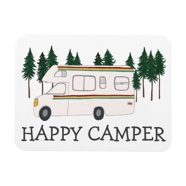 Ímã FELIZ CAMPER Whimsical Retro RVing Motorhome Trees (Horizontal)