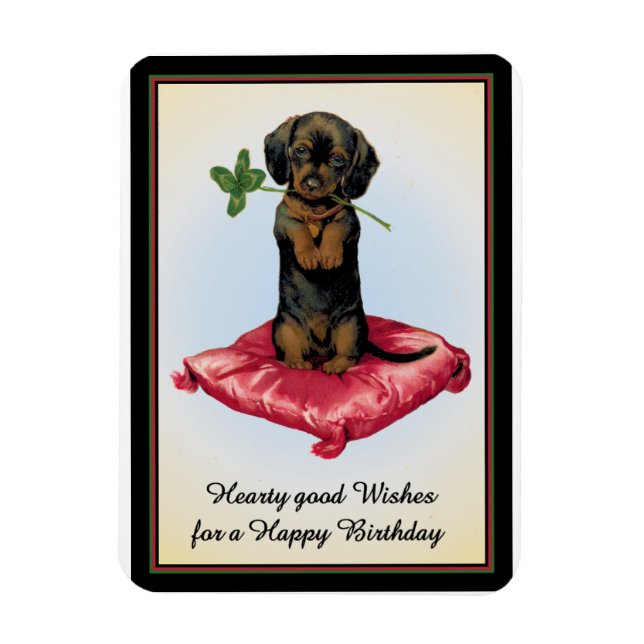 Ímã Feliz Cartão de Aniversário com Dachshund Cute (Vertical)