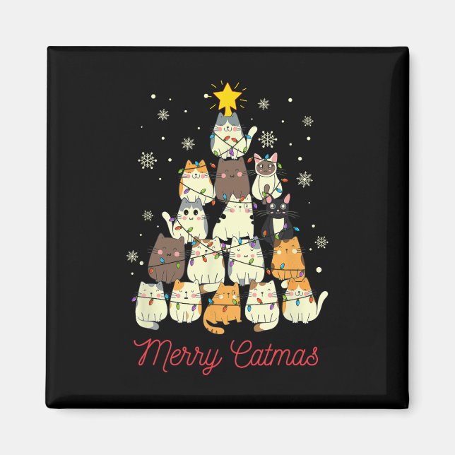 Imã Feliz Catmas Árvore de Natal do Gato (Frente)
