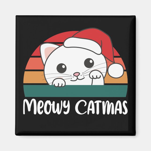 Imã Feliz Catmas Engraçado Gato Magnético de Natal (Frente)
