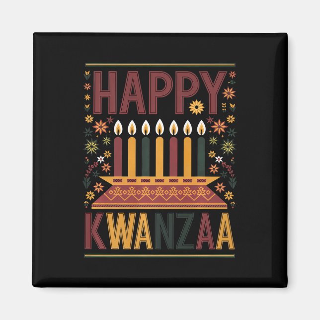 Imã Feliz Celebração Kwanzaa Velas Kinara E Flor (Frente)