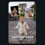 Ímã Feliz Colagem de Fotos do Pai de Aniversário<br><div class="desc">O imã de aniversário imprimiu quatro das suas próprias fotos numa colagem. Como uma sobreposição,  um branco de fonte peculiar dizendo feliz aniversário e,  abaixo,  você pode adicionar de quem é o aniversário. Perfeito para os aniversários de pais e avós.</div>