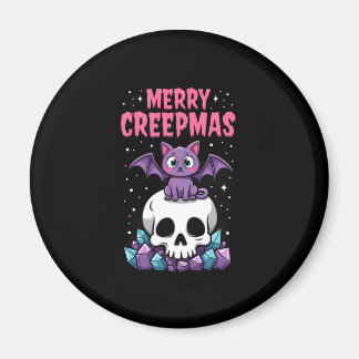 Imã Feliz Creepmas Gato Pastel Goth Natal Caveira T-S