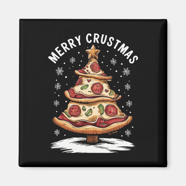 Imã Feliz Crustmas Pizza Árvore de Natal Xmas Engraçad (Frente)