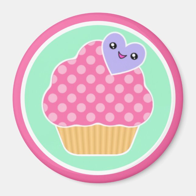Imã Feliz Cupcake de Heart Kawaii Magnet (Frente)