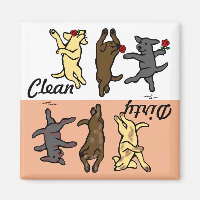 Imã Feliz Dançando Labradores Limpos/Sujos (Frente)