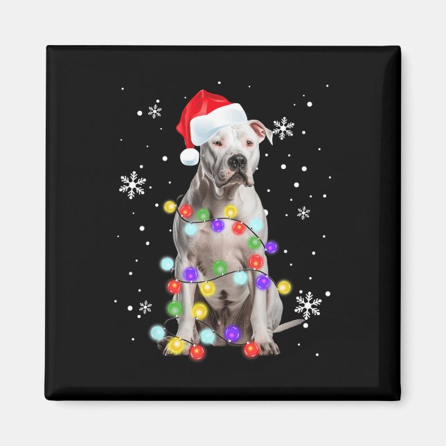 Imã Feliz de Cachorros Papais noeis Pitbull Natal T (Frente)