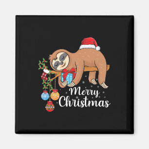 Imã Feliz de Lóthmas Fofo Xmas Sloth Santa Hat Natal