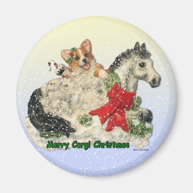 Imã "Feliz de Natal de Corgi", Corgi & Pony Magnet (Frente)