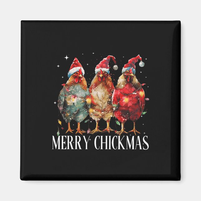 Imã Feliz de Natal de Frango de Natal Luz Santa Hat (Frente)