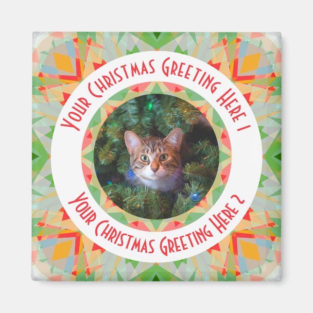 Imã Feliz de Natal Personalizada Verde Amarelo Vermelh (Frente)