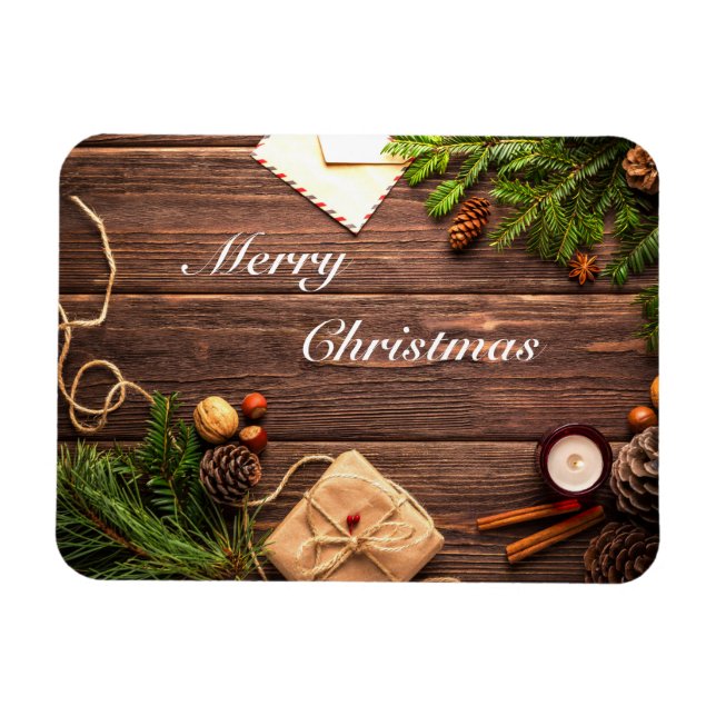 Ímã Feliz Design de madeira de Natal (Horizontal)