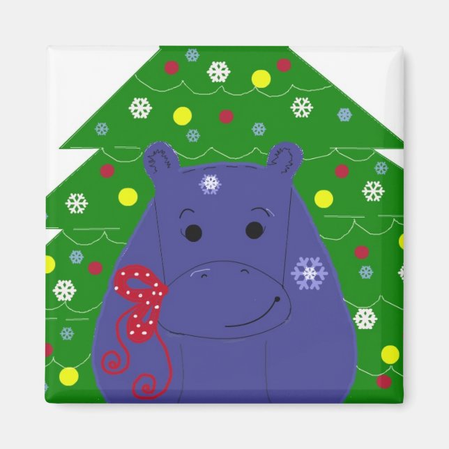 Imã Feliz Design de Natal Hippo (Frente)