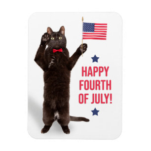 Ímã Feliz Dia 4 de julho, Cite Cat Holding Bandeira Fe