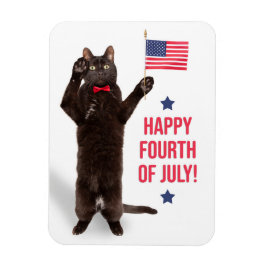 Ímã Feliz Dia 4 de julho Cite Cat Segurando Bandeira F